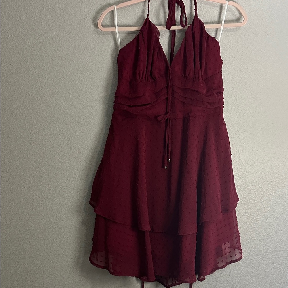 Elegant Burgundy Halter Dress